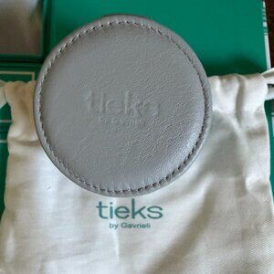 TIEKS BY GAVRIELI COOL GREY LEATHER TRAVEL JEWELRY CASE ROUND NEW WITH BAG
